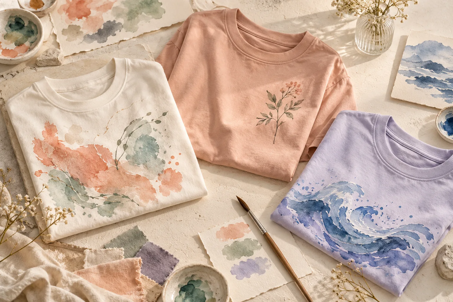 Konsep kaos personal dengan warna pastel dan motif watercolor
